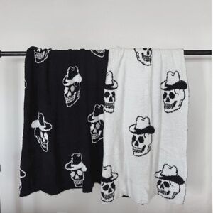 Cowboy Skull Knit Baby Blanket Western Gothic Baby Shower Gift